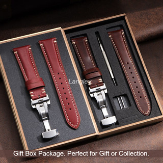 20 / 22 / 24mm Hộp Quà Tặng Vỏ Cordovan Chính Hãng Yên Da Đồng Hồ Dành Cho Nam Nữ Phát Hành Nhanh Sáng Bóng Chống Thấm Nước Da Bò Dây Đeo Tay Dây Đeo Bướm Khóa