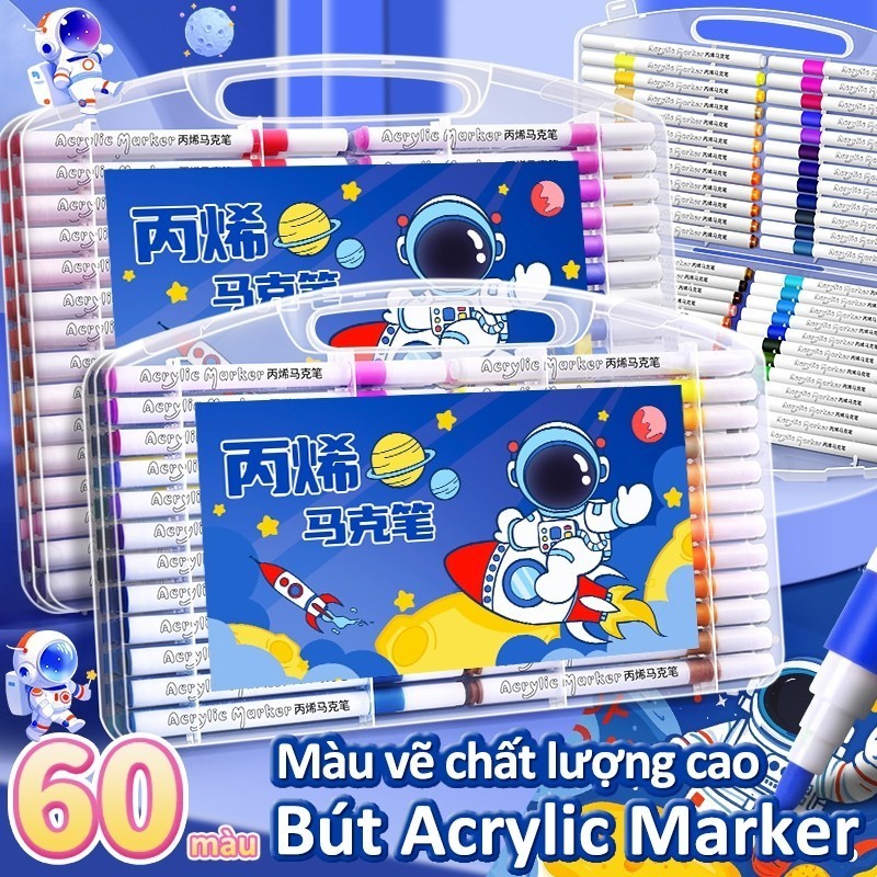 Set Bút Acrylic Marker Phi Hành Gia 60 Màu – Bút Lông Màu Cao Cấp, Màu Sắc Tươi Sáng, Bám Tốt Trên Nhiều Bề Mặt