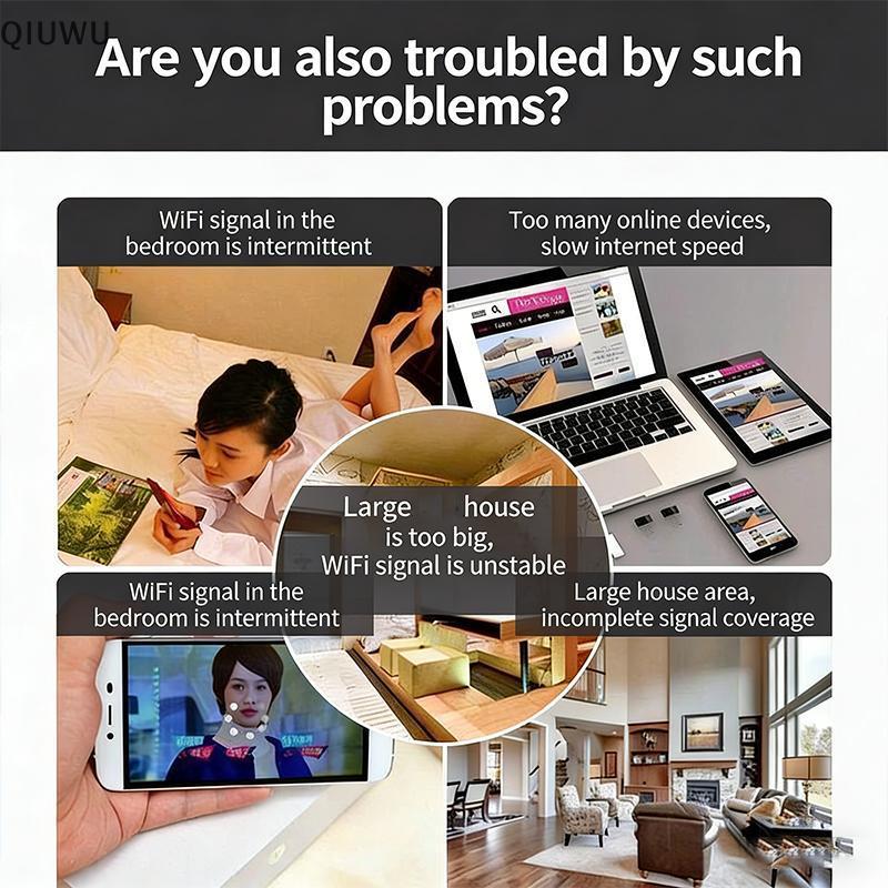 Bộ lặp tín hiệu WiFi QIUWU Bộ khuếch đại mở rộng phạm vi có dây Tăng cường tín hiệu yếu để phát trực tuyến phòng ngủ.