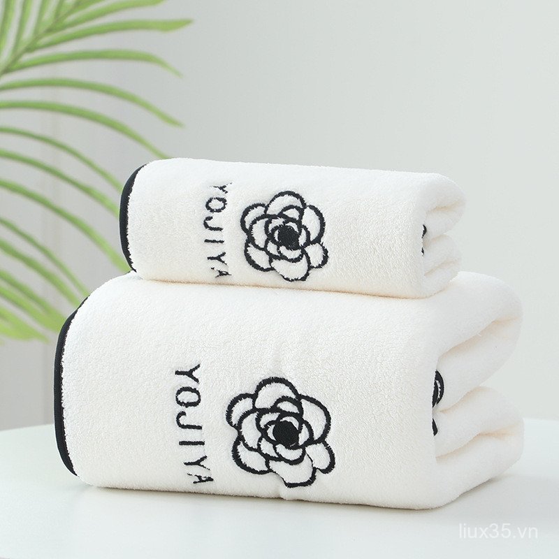 LXY Khăn Tắm Lông Cừu San Hô Bộ 4 Món Thấm Hút Nhanh Khô, Áo Choàng Gia Đình Phong Cách Camellia