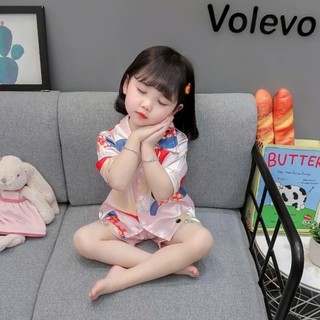 Bộ quần áo cộc tay pijama lụa thoáng mát cho bé gái từ 9-33kg