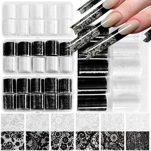 10 Lưới Chuyển Giấy Rỗng Làm Móng Tay Đẹp Đơn Giản Đen Trắng Ren Bầu Trời Đầy Sao Decal Decal