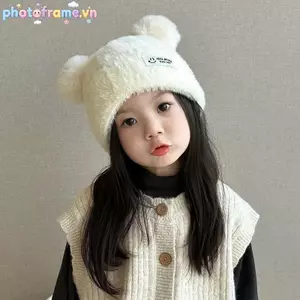 Khung Ảnh Dễ Thương Lông Tơ Bóng Tai Mềm Mại Sang Trọng Dệt Kim Mũ Lạnh Cho Ngoài Trời Bé Trai Bé Gái Chống Gió Mùa Đông Thu Đông Ấm Earflap Mũ VN