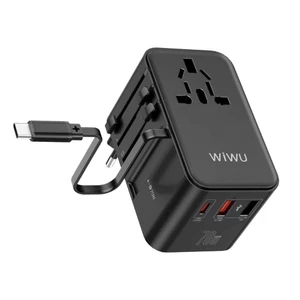 Bộ Sạc Chuyển Đổi Du Lịch Đa Năng WiWU Universal UA004 70W GaN Charger -Tích Hợp Đa Cổng Sạc Nhanh, Kèm Cáp