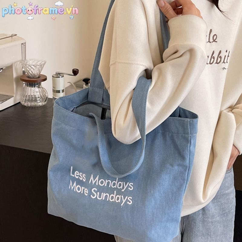 Khung ảnh Túi vải cổ điển Dung tích lớn Một vai Denim Túi Tote đeo vai đơn VN