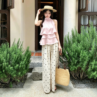 Nova-Áo Kiểu Nữ Cổ Yếm Organza,Bèo Tầng Hàng,Dáng Ôm Tôn Vai, Mềm Mịn Có