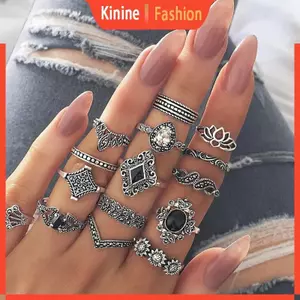 KIN Pha Lê Phụ Kiện Trang Sức Quà Tặng Retro Đá Pha Lê Xếp Chồng Midi Nhẫn Gói