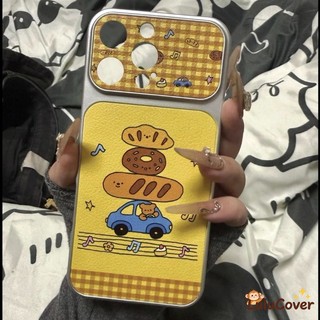 Ốp Da Gấu Bánh Mì Kẻ Sọc Màu Vàng Nâu Cho OnePlus 15 13 13R 12 12R 11 11R ACE 6 5 Racing Ultra 3 3V 2 2V 5G 4G Whimsical Sang Trọng Hoạt Hình Dễ Thương Mềm Thẩm Mỹ