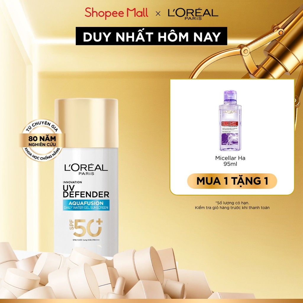 [CHỐNG NẮNG WATERGEL MỚI] Chống Nắng Phổ Rộng Thoáng Da, Kháng Mọi Tác Động UV Defender SPF 50+ PA++++ Loreal Paris 50ml