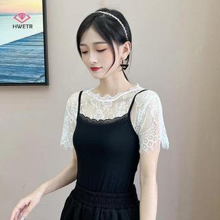 Áo sơ mi nữ có cổ giả tháo rời, thiết kế ren hoa sheer ngọt ngào