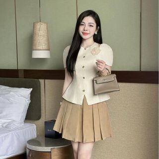 Set đồ nữ xᶖnh K58, chân váy dài 43cm, quần lót bảo hộ, size S-M-L-XL - Áo, Women set thường