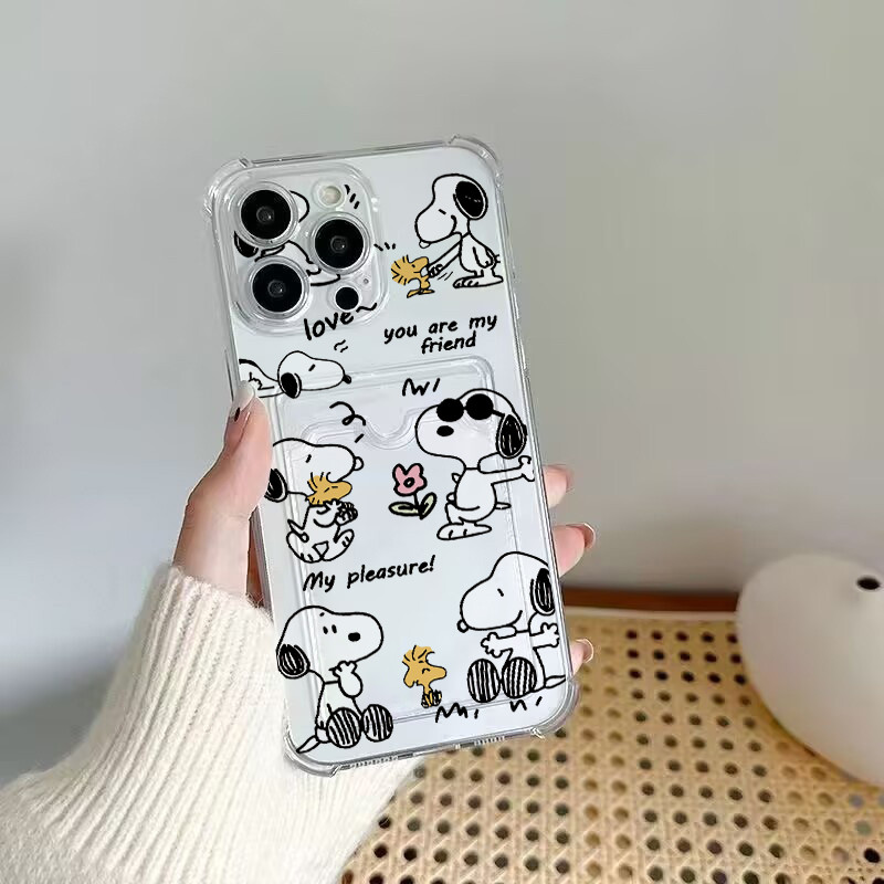 Ốp Điện Thoại Planet Snoopy Cho IPhone 17 Air 16 15 14 13 12 11 Pro Max 14 15 16 Plus 16E Vỏ Đựng Thẻ Ảnh Ví Mềm Trong Suốt Bảo Vệ Chống Sốc TPU Hoạt Hình Thời Trang