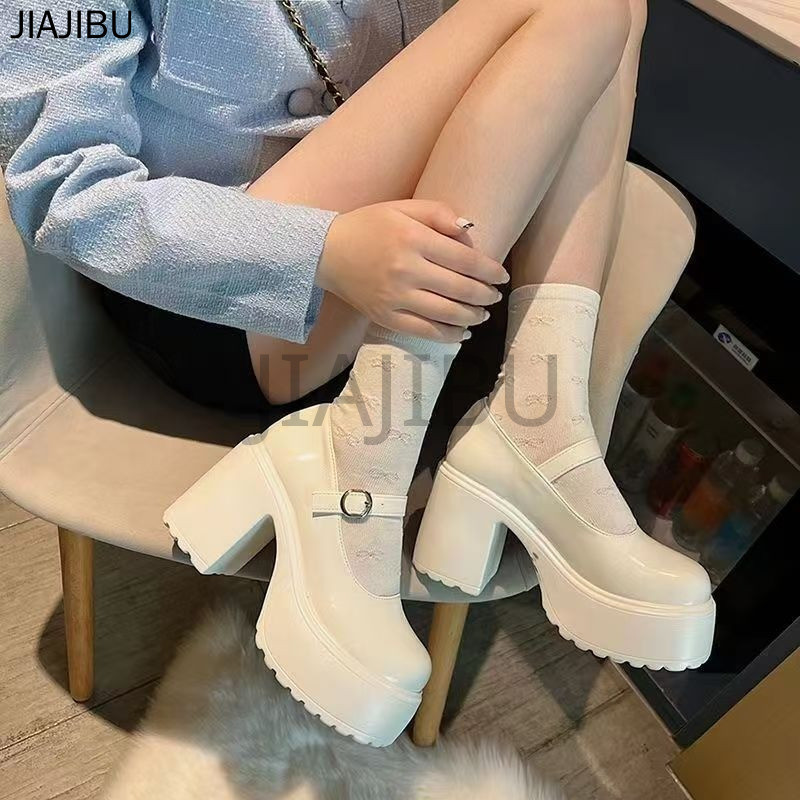 Size 34-46 Giày Da Đế Dày Mũi Tròn Màu Be/đen Kiểu Dáng Cổ Điển Anh Quốc Chống Trơn Trượt Giày Casual 44 Đôi Giày Cao Gót Đế Dày Kiểu Lolita Bằng Da Bóng Phong Cách Công Chúa Pháp 43 Korean Fashion Platform Mary Jane Doll Shoes Giày Đồng Phục JK Nhật Bản