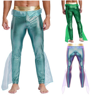 Yhong Nam Nàng Tiên Cá Quần Vua Biển Trang Phục Co Giãn Eo Kim Loại Sáng Bóng Cá In Quần Legging Cho Halloween Cosplay