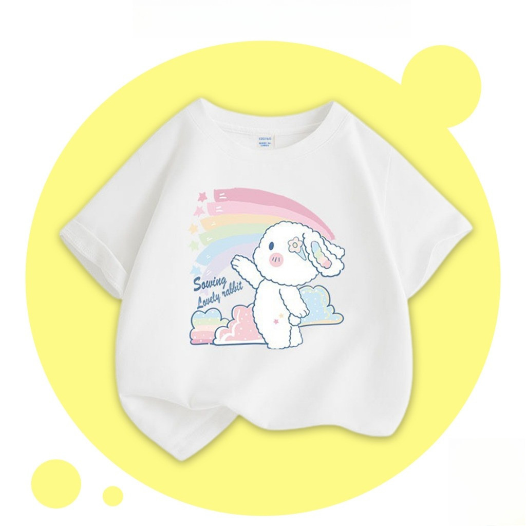 Áo thun cộc tay bé gái chất liệu cotton mềm thoáng mát thấm hút mồ hôi hình dễ thương