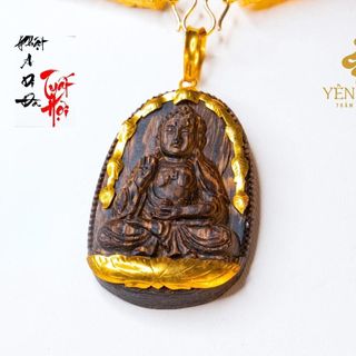 Mặt Dây Chuyền Trầm Hương Phật Bản Mệnh - Bọc Vàng 8K - Trầm Hương Yên Lộc