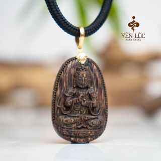 Mặt Trầm Hương Lên Khuy 10K- Trầm Sánh Chìm - Tặng kèm Dây Dù - Trầm Hương Yên Lộc