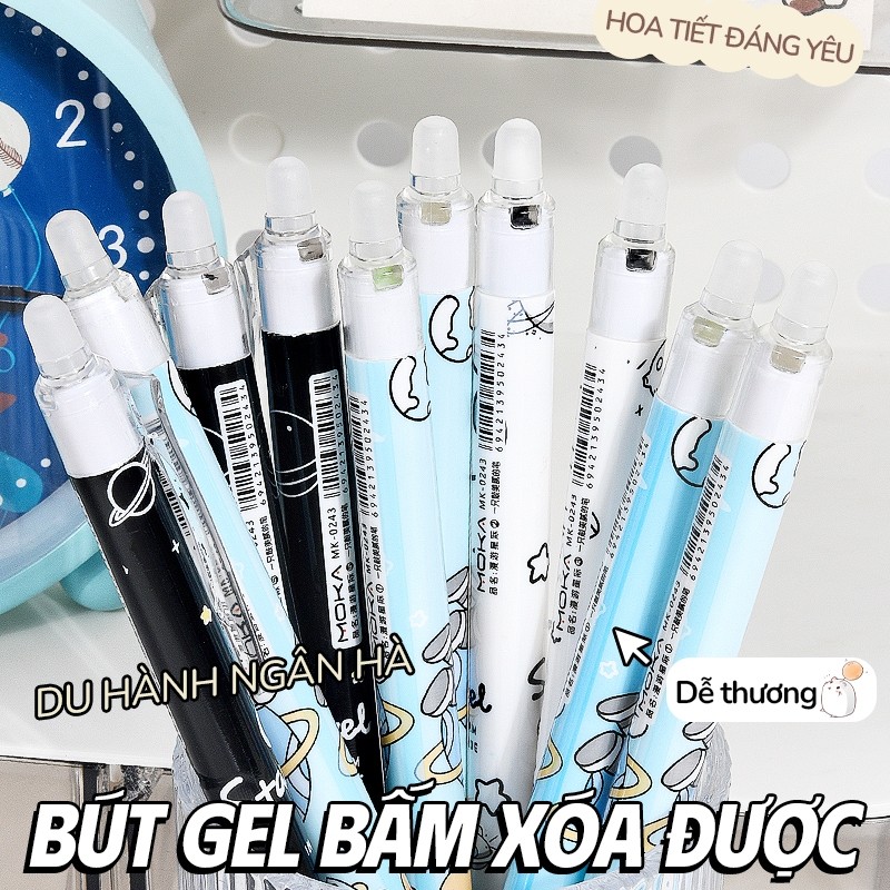 Bút Mực Xóa Được Ngòi 0.5mm – Bút Bi Nước Xanh Đen Cute, Dạng Bấm Tiện Lợi, Bộ 20 Cây Cho Học Sinh