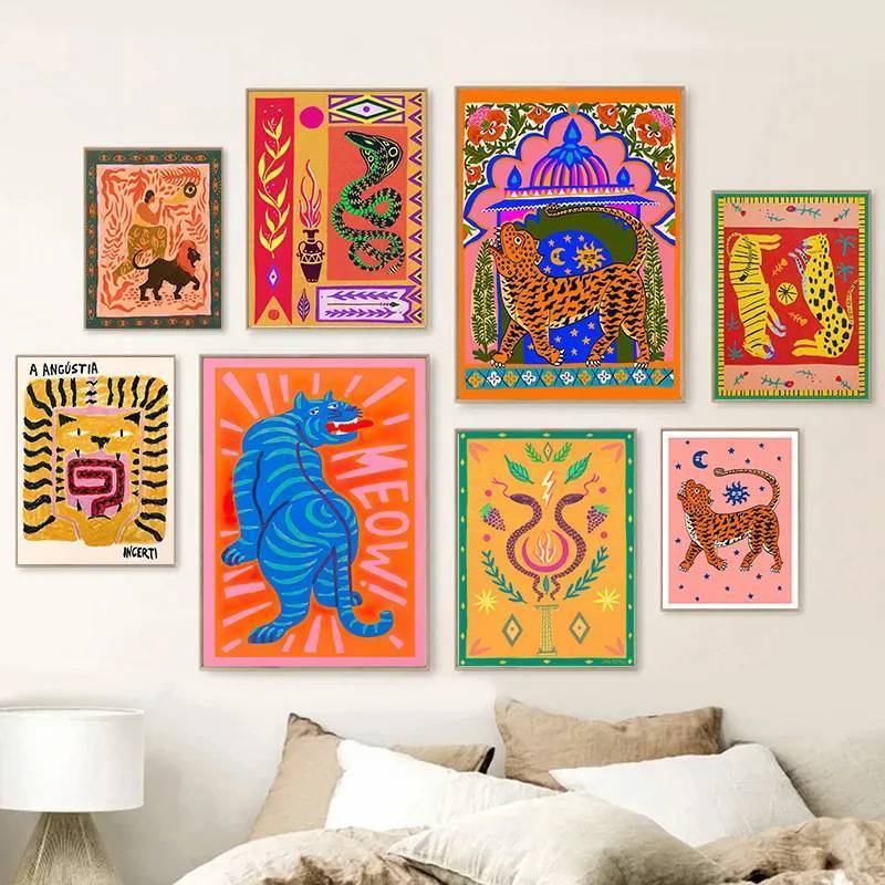 Phong cách Bắc Âu trừu tượng poster lõi nhiệt đới rừng động vật tranh canvas cho phòng khách sofa nền trang trí tường