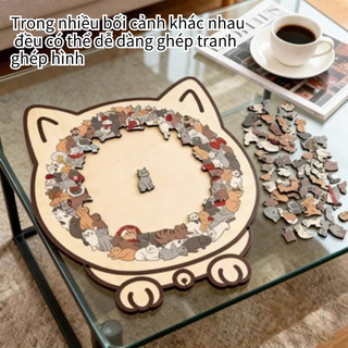 Bộ ghép hình mèo 135 mảnh gỗ – Mảnh ghép độc đáo không đều – Khung hình mèo – Trang trí nhà, quà tặng, thư giãn sáng tạo