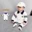 Sơ Sinh Jumpsuit Cotton Nguyên Chất Mùa Thu Quần Áo Bé Quý Ông Áo Liền Quần Phong Cách Anh Bé Trai Sọc Ve Áo Liền Quần Dài Tay