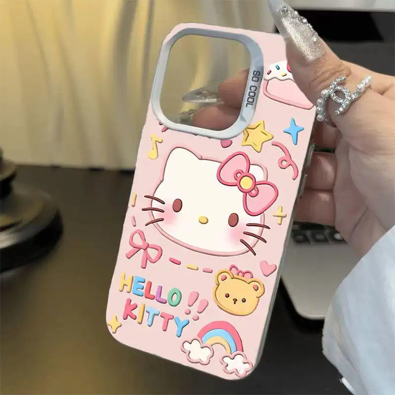 Ốp lưng họa tiết Kitty 3D da PU, thiết kế độc đáo chống trầy tốt Bảo Vệ Camera Cấp iPhone 17/16/15/14/13/12/11/X/XS Max