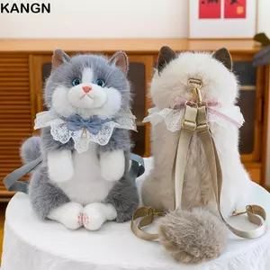 Ba lô mèo sang trọng KANGN, Ba lô mèo mô phỏng hoạt hình mềm mại dễ thương, Ba lô búp bê sang trọng mèo thực tế Quà tặng