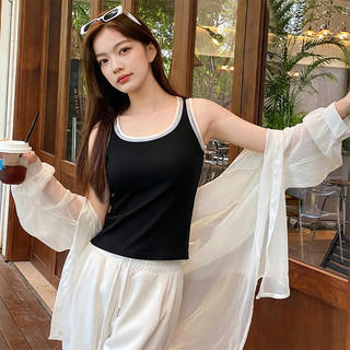 VM-Áo tank top nữ phối tương phản, kiểu dáng ôm sát, áo sơ mi cơ bản không tay Phù Hợp Chơi Thể Thao