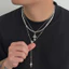 Vòng cổ chéo nhiều lớp Unisex Hip-Hop - Dây chuyền nhiều lớp màu bạc - Mặt dây chéo - Có thể điều chỉnh 51-60cm - Trang sức thời trang dạo phố phong cách Siwei
