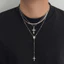 Vòng cổ chéo nhiều lớp Unisex Hip-Hop - Dây chuyền nhiều lớp màu bạc - Mặt dây chéo - Có thể điều chỉnh 51-60cm - Trang sức thời trang dạo phố phong cách Siwei