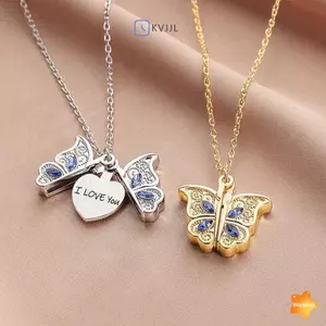 I Love You Heart Luly Butterfly Xương đòn / Mặt dây chuyền bằng thép không gỉ cho bé gái / Trang sức Nelace trái tim cao cấp mới