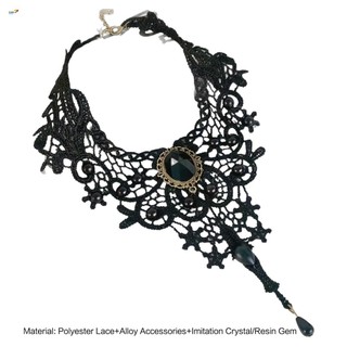 Vòng cổ ren Gothic với mặt dây chuyền đá quý cho bữa tiệc Halloween