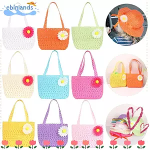 EBINLANDS 2 Cái / bộ Bộ Mũ Đi Biển Trẻ Em, Túi Tote Vành Rộng Mũ Rơm Bộ Túi Đi Biển, Thiết Kế Hoa Mũ Chống Nắng Thoáng Khí Mũ Dự Tiệc