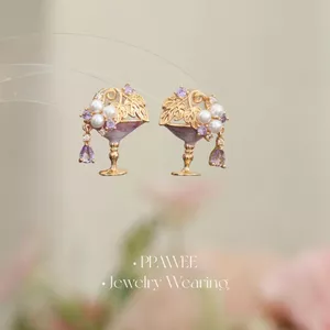 Wisteria Rượu Rhyme Tím Ngọc Trai Bông Tai Pháp Retro Nghệ Thuật Sinh Viên Bông Tai Niche Tinh Tế Độc Đáo Kẹp Tai Bông Tai 5.18