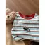 Áo thun ngắn tay thêu chim cánh cụt sọc đầy màu sắc cổ điển Nhật Bản dành cho nữ Màu sắc tương phản nhiều màu sắc Cặp đôi Amino hàng đầu thông thường