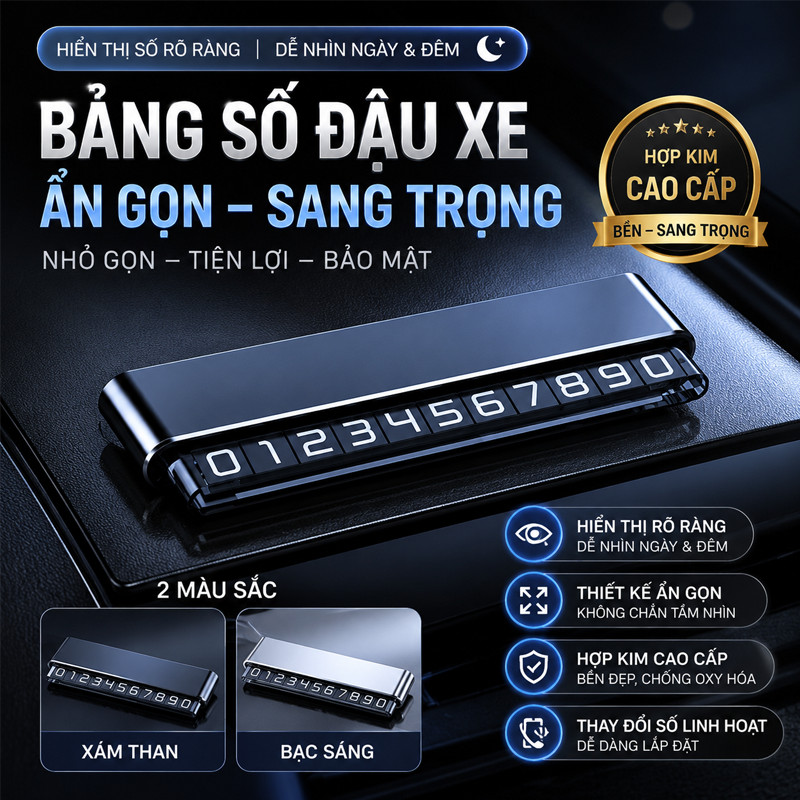 Bảng Số Điện Thoại Ô Tô Cao Cấp - Hợp Kim Nhôm Cao Cấp Không Cong Vênh, Thiết Kế Nhỏ Gọn, Phù Hợp Mọi Dòng Xe