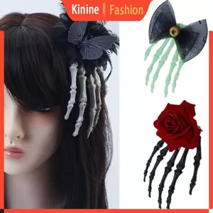 KIN Gothic Skeleton Tay Phụ Kiện Tóc Với Ren Hoa Hồng Chi Tiết Kẹp Tóc Halloween