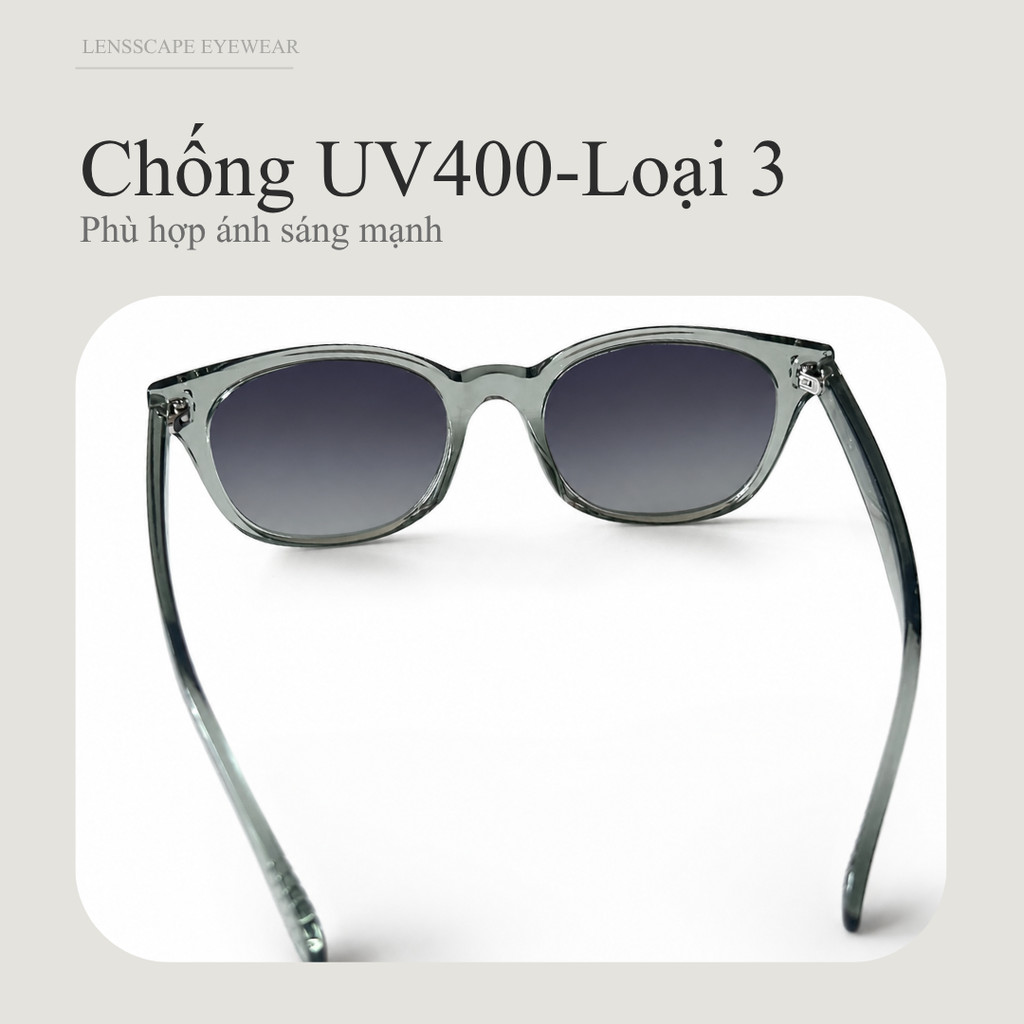 Lensscape Kính mát phân cực dáng tròn bo gọng TR90 tròng PC UV400 dùng khi đi nắng ban ngày