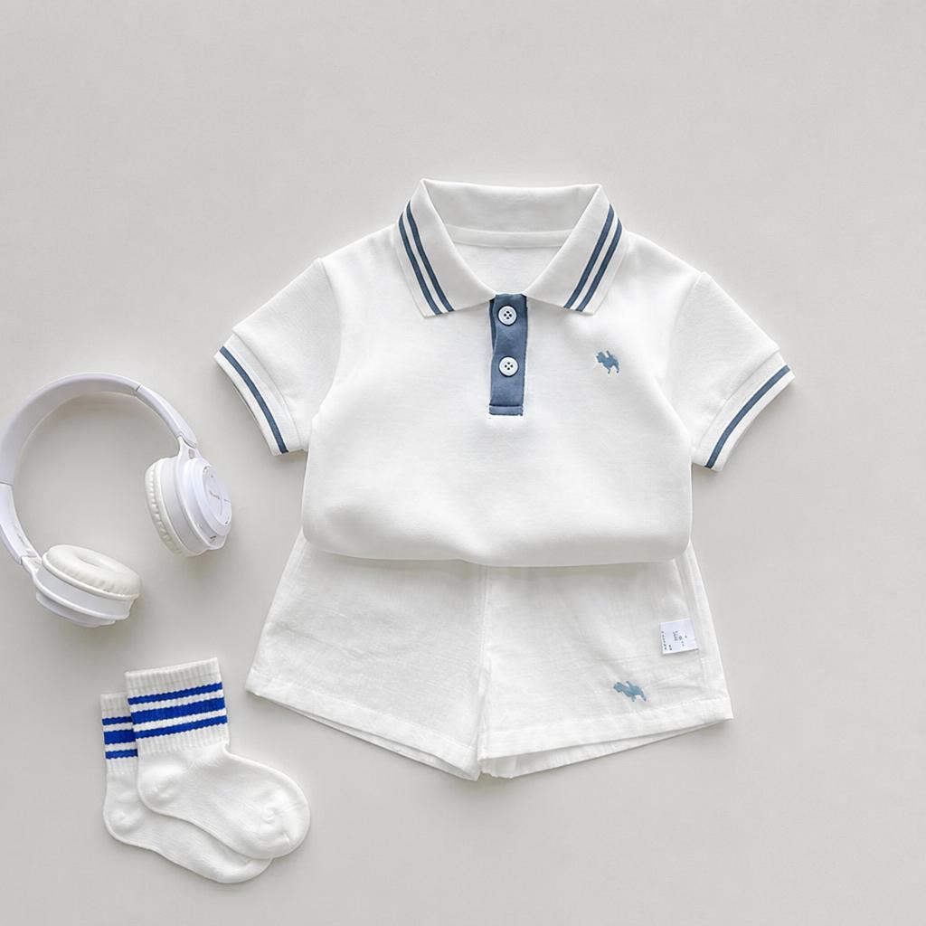 Bộ Bé Trai Đồ Bộ Bé Trai Áo Polo Quần Short Cotton Mềm Mát Phong Cách Hàn Quốc Chengzi Nuggap