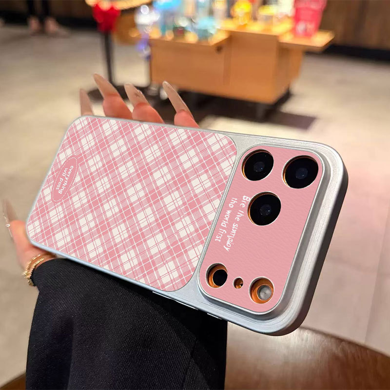 Ốp lưng iPhone kẻ sọc màu hồng Ốp máy ảnh da mềm cao cấp - iPhone 7/8/X/XS/XR/11/12/13/14/15/16/17/Plus/Air/Pro/Max