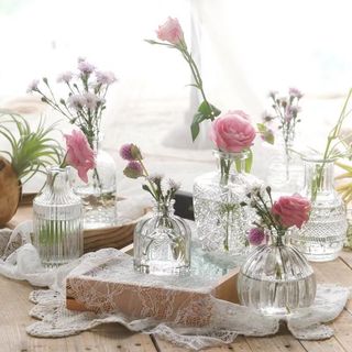 🌟Pháp Retro Nổi Kính Mini Bình Nhỏ ins Phong Cách Trong Suốt Thủy Canh Hoa Sắp Xếp Bình Để Bàn 0GYT