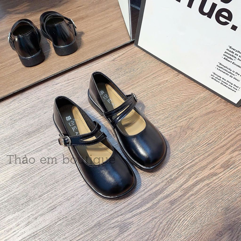 [Thảo Em - BB43 ] Giày búp bê lolita cách điệu 2 quai chéo cài khuy thời trang cao 1-2cm ( Full Hộp )