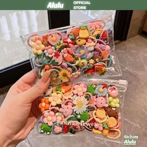 Set 50 chun buộc tóc cho bé - Combo 50 dây cột tóc xoắn co giãn cho bé xinh nhiều hình kute dễ thương