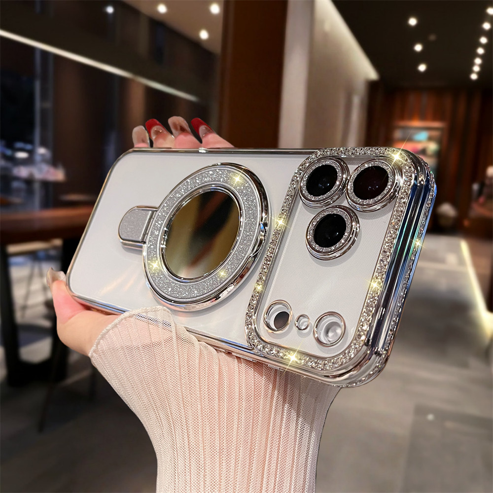 Ốp điện thoại gắn từ tính gương lấp lánh sang trọng cho iPhone 17 Pro Max 16 11 12 13 14 15 pro max Air 15 16 plus Bảo vệ Camera ống kính Vỏ chống sốc điện thoại TPU mềm