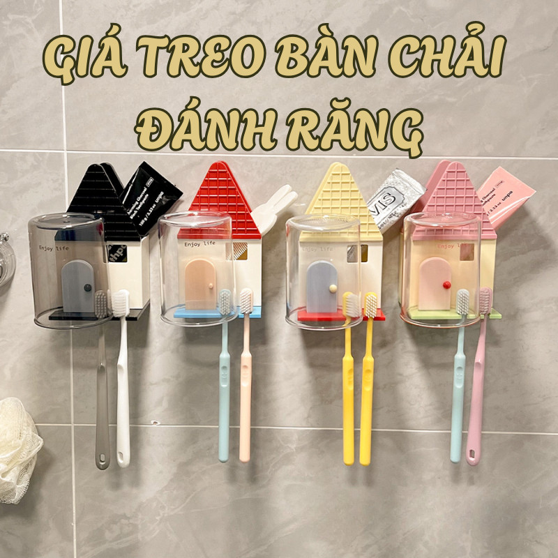 Giá Treo Bàn Chải Đánh Răng , Giá Nhỏ Gắn Tường Không Cần Đục Lỗ, Kèm Cốc Rửa Mặt Tiện Lợi