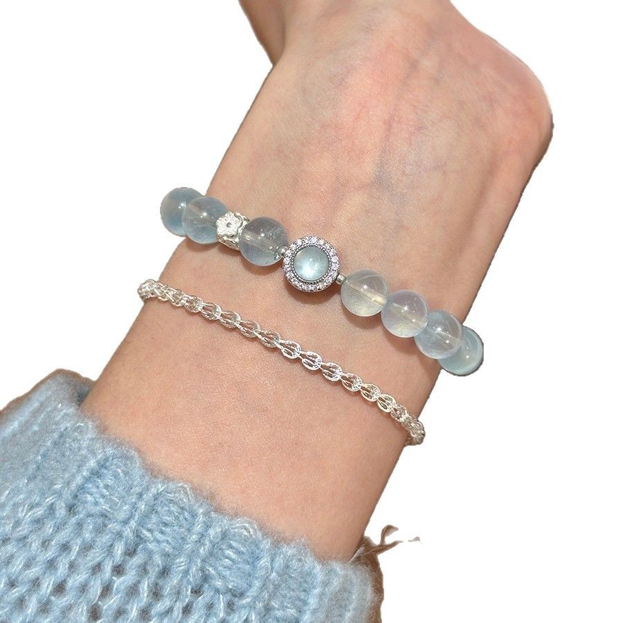 Vòng tay Aquamarine trong suốt bằng đá dành cho nữ Vòng tay đính cườm Sapphire sang trọng và làm sáng da Vòng tay pha lê và hạnh phúc