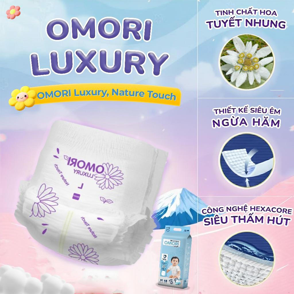 Combo 2 Bịch Tã/ Bỉm Dán OMORI LUXURY Mỏng Nhẹ Thấm Hút size NB62/S56/M52 Cho Bé Từ 3 - 11kg