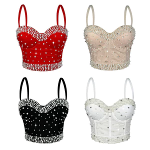 Corset Xương Cá Phối Ngọc Trai và Kim Cương Nhấp Nháy, Phù Hợp Lễ Hội