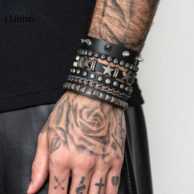 LUImo 1 Bộ Punk Vòng Tay Dành Cho Nam Nữ Punk Gothic Spike Đinh Tán Da Vòng Tay Lắc Tay Hip Hop Đảng Trang Sức Quà Tặng SBS