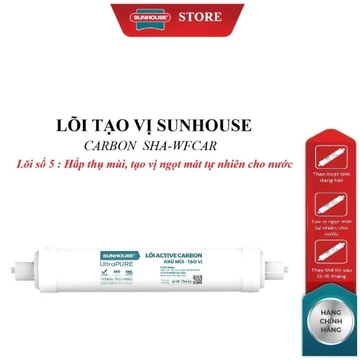 Lõi tạo vị SUNHOUSE Carbon SHA-WFCAR_lõi số 5, Cấu tạo: Than hoạt tính dạng hạt, Hấp thụ mùi, tạo vị ngọt mát cho nước